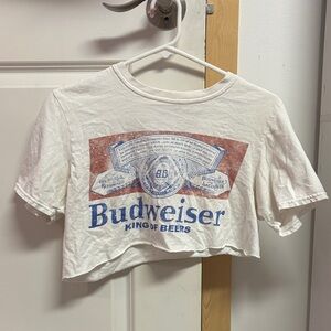 Budweiser White Crop Tee with Red & Blue Logo